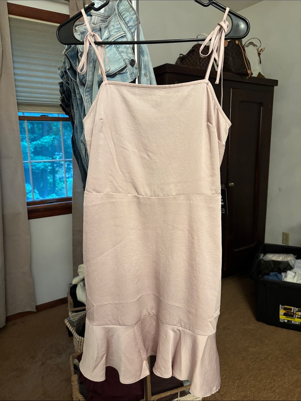 Express Blush Tie-Shoulder Midi Dress with Ruffle Hem